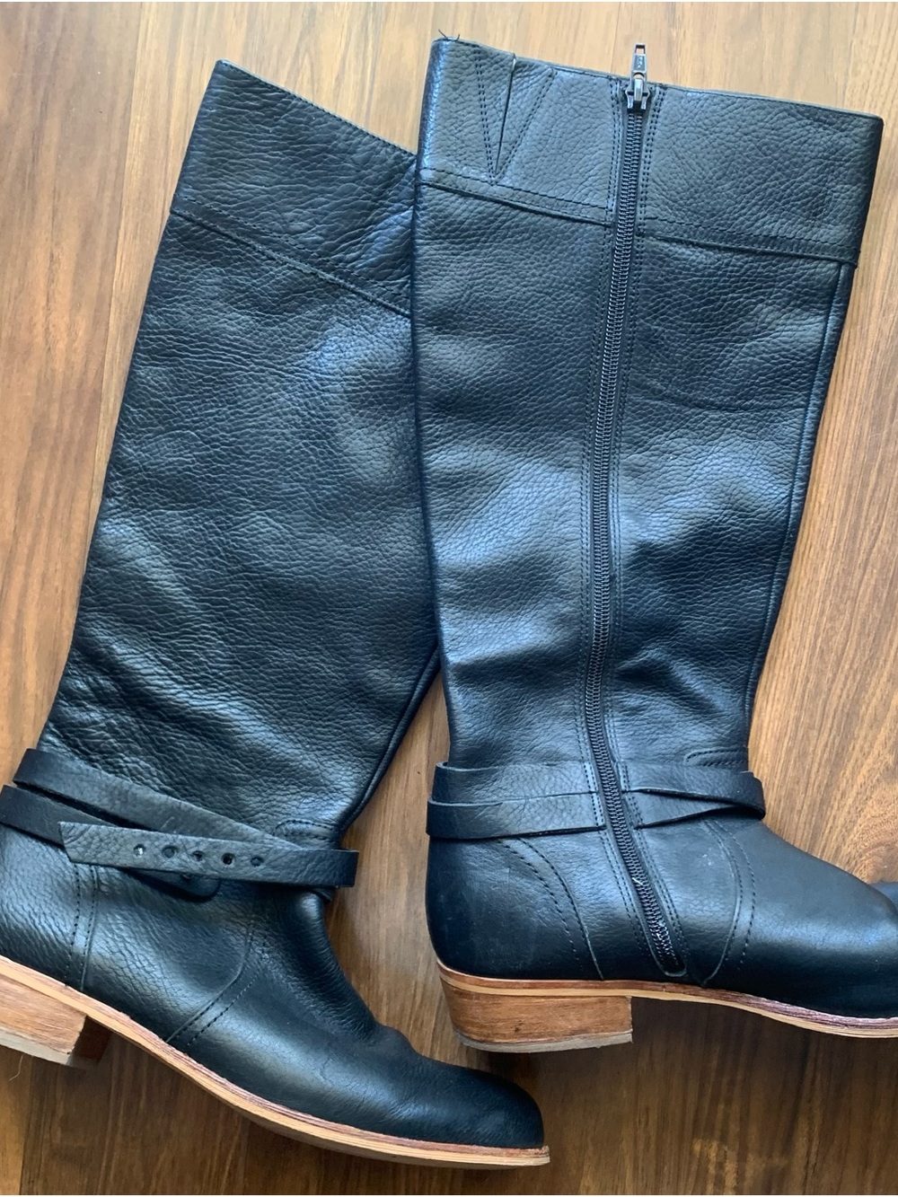 Lands End 9 Black Leather Knee-High Riding Boots